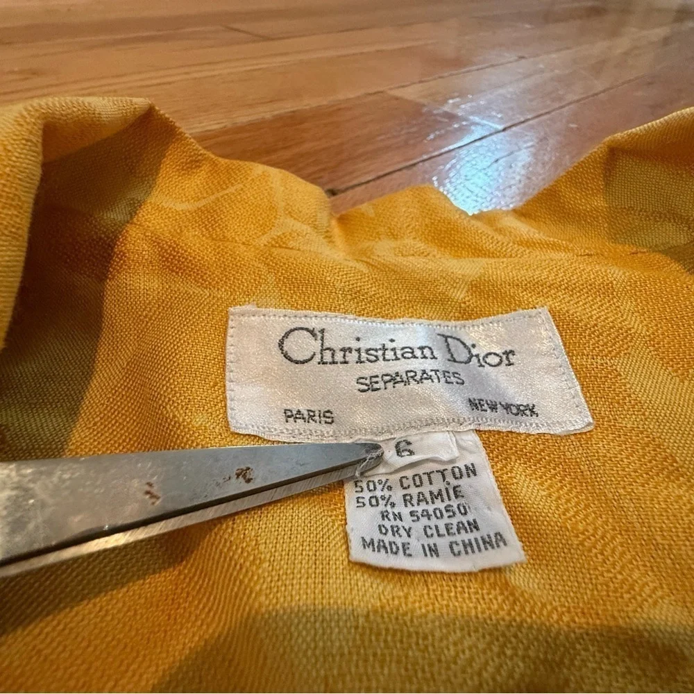 VTG Christian Dior 1 Button Cotton/Linen Yellow Palm Women’s Blazer Size 6 READ